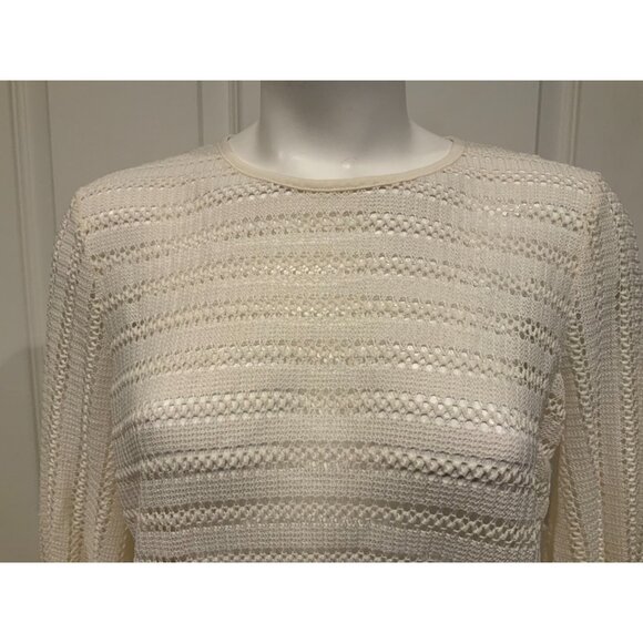 Michael Kors Cream Loose Knit Long Sleeve Shirt W/ Rear Key Hole, Size Small - Picture 8 of 8